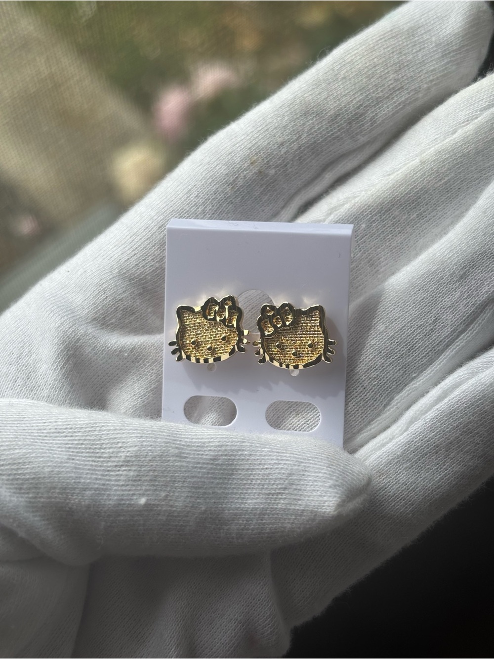Gold Cat Face Stud Earrings